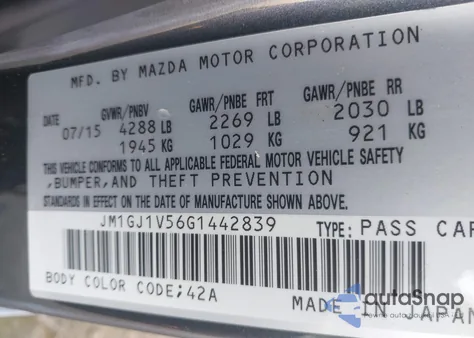 2016 Mazda Mazda6 I Touring from USA, damaged, VIN JM1GJ1V56G1442839